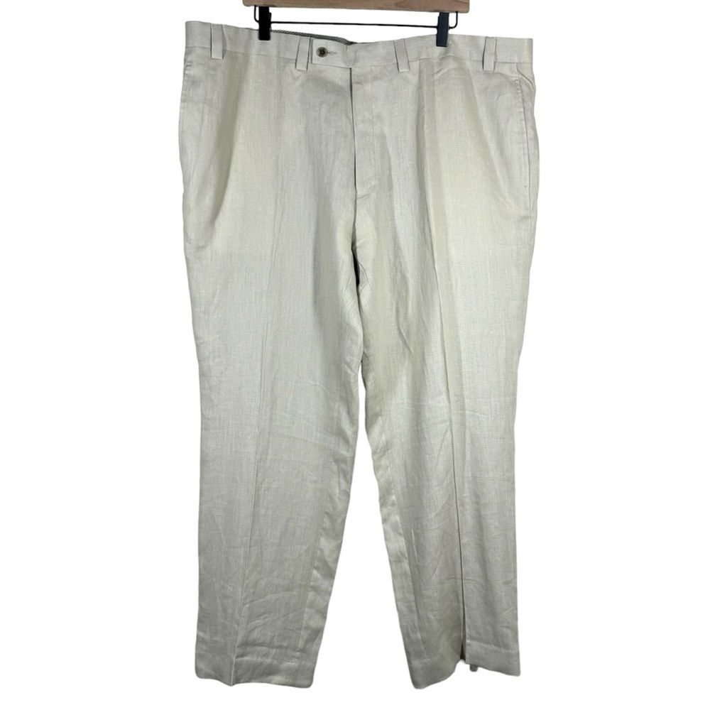 Calvin Klein Men's Cream Linen Pants Slacks Flat Front Size 44R